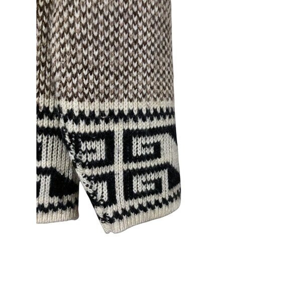 Vintage Mens Tribal Cardigan Sweater XL Brown Cream Open Shawl Collar The Dude - Picture 2 of 6
